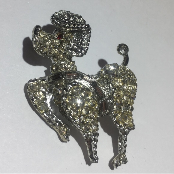 Vintage Jewelry - Vintage silver rhinestone poodle dog brooch pin Vintage Jewelry - Vintage silver rhinestone poodle dog brooch pin